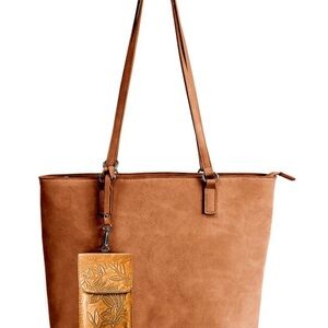 Save the Girls Techy Tote-Combo in Rust w/crossbody touch screen phone holder.